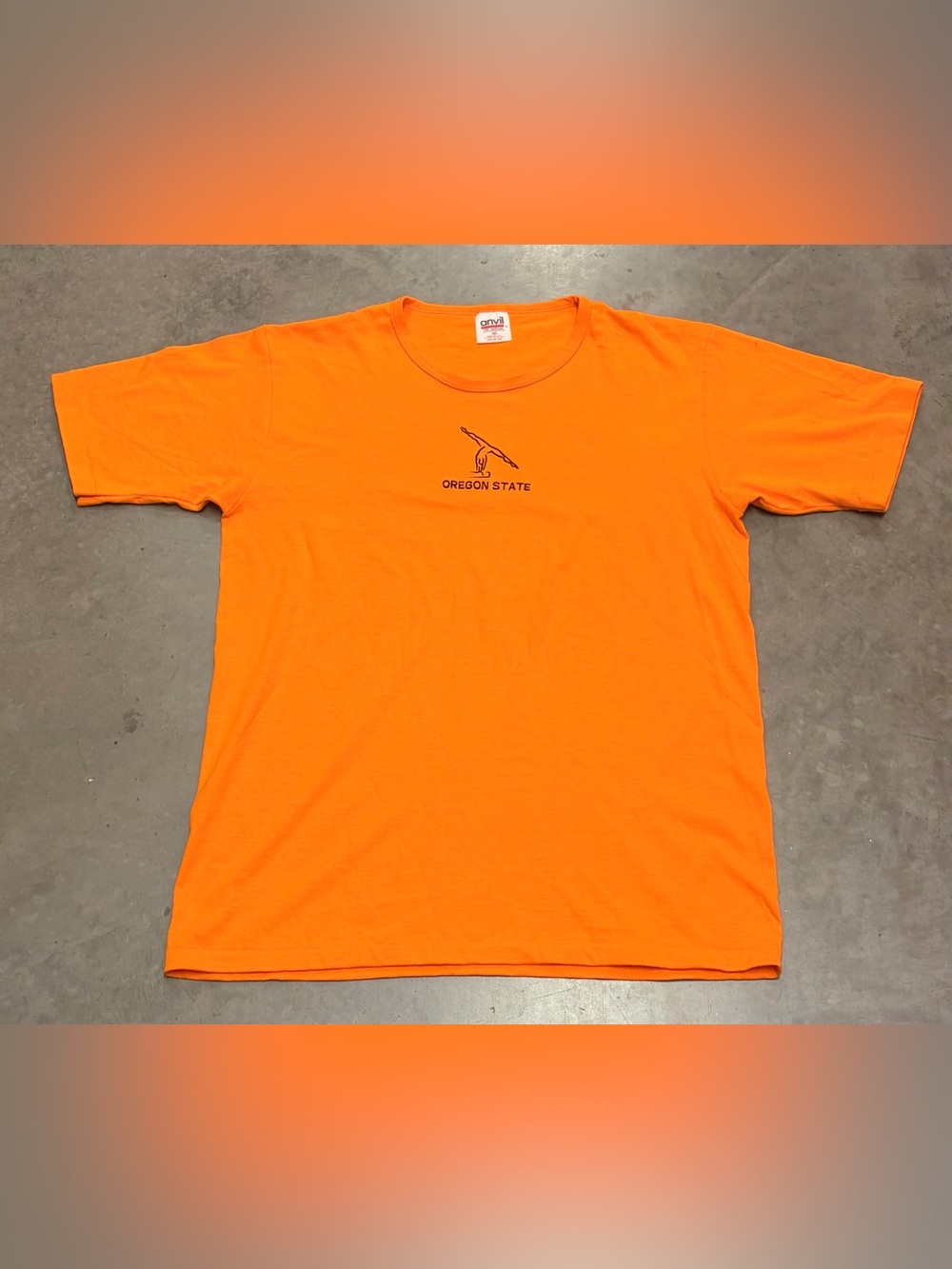 Oregon State Gymnastics Vintage Single Stitch Anvil Bright Orange Tee